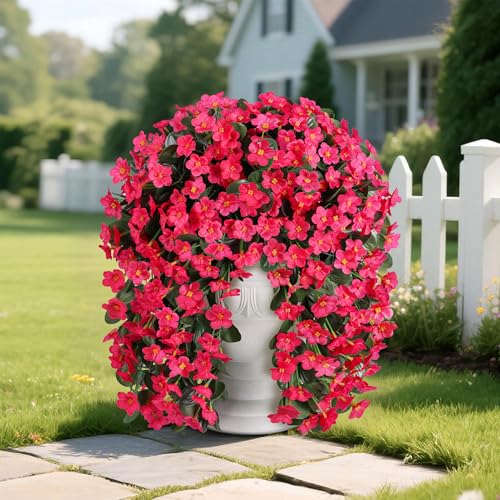 Artificial Flowers for Outdoor Decoration, 2 PCS Fake Silk Hotpink Daisy, Long VinesOrchid, UV Resistant Faux Flower Realistic for Home Porch Patio Balcony Window Planter Pot - color: Hotpink