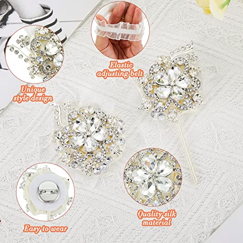 Yunsailing 2 Pcs Rhinestone Wrist Corsage and Boutonniere Set - Artificial Flower Corsage Wristlet for Wedding Prom Homecoming Bridesmaid Bridal Shower Anniversary Formal Event(Silver Ivory,Crystal) - color: Silver Ivory, style: Crystal