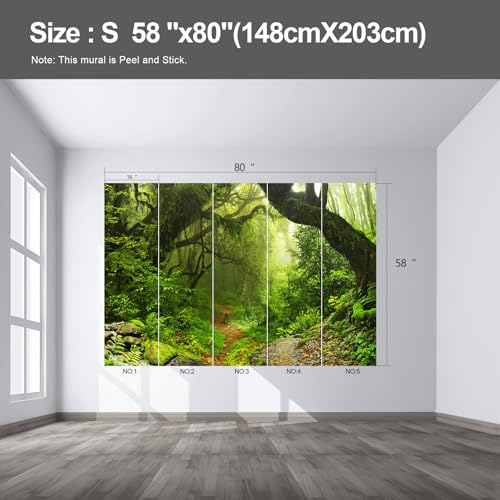 Forest Landscape wall murals Woodland Tree Peel and Stick self Adhesive Wallpaper for Bedroom Living Room - 58"x80" - color: F02, size: 58"x80"