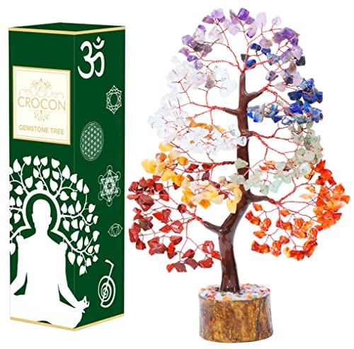 Crocon® 7 Chakhra Crystals Tree, Birthday Gifts for Women & Men, House Decor for Shelf, Healing Crystals, Spiritual Gift Decor, House Warming Gifts New Home, Birthday Gift for Mom Sister - color: Seven Chakra (Copper Wire)