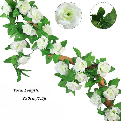 10PCS Fake Rose Garland, 7.5Ft Artificial Vines Flowers Hanging Rose Vine forfor Table Wedding Backdrop Arch Wall Party Mantle Festival Decor - color: White