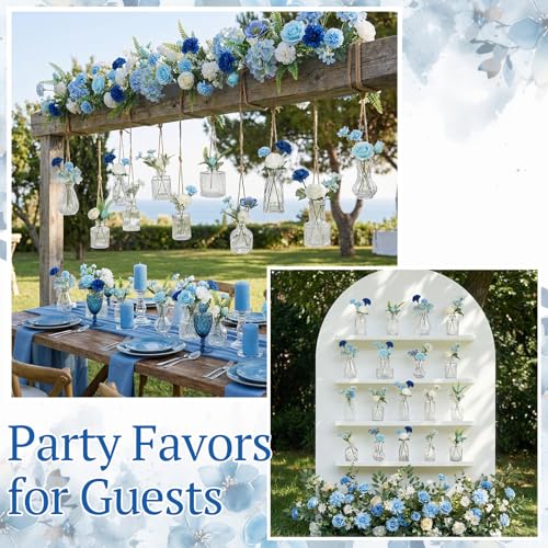 36 Pcs Artificial Flowers Table Centerpiece with Vases Colorful Wildflower Centerpieces Silk Flower Arrangement for Wedding Baby Shower Table Centerpieces Party(Blue Series,Clear) - style: Blue Series