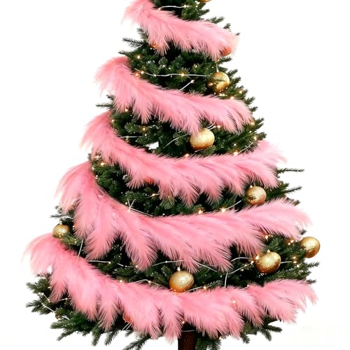 6 Ft Christmas Tree Garland Decoration Pink Pampas Grass Garland Artificial Faux Fabric Feathers Wreath for Mantle Xmas Tree Home Farmhouse Christmas Holiday Party Supplies - color: Pink, size: 6 Ft