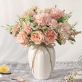 Peonies Artificial Flowers in Vase, Fake Hydrangea Silk Peony Flower Bouquet with Vase Faux Flowers Arrangement Decor Home Table Dining Room (Pink) - color: Pink