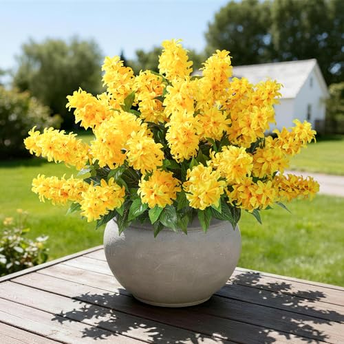 Artificial Flowers 3 Pcs Hyacinth Fake Flowers 19.69” Silk Flowers for Outside, Delphinium Outdoor Faux Flowers Fake Plants for Porch Patio Balcony Yard Indoor Home Decor - color: 3pcs Yellow