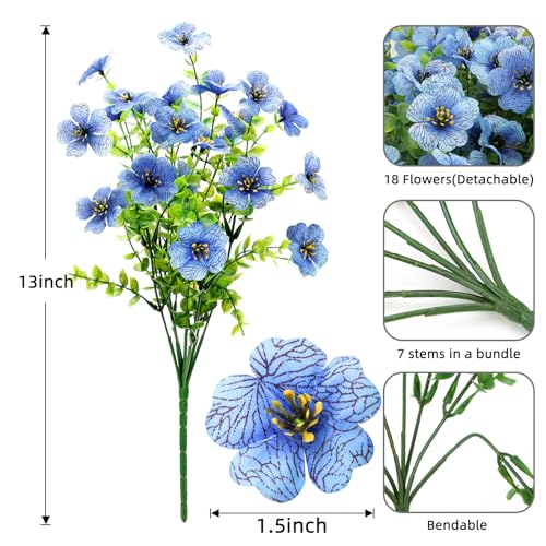 24 Bundles Artificial Flowers for Outdoors, UV Resistant Faux Flowers for Outdoor Planters, Fake Flowers for Outside Porch Patio Window Box, Mixed Color Daisy Bushes for Garden Decor (Blue) - color: Blue