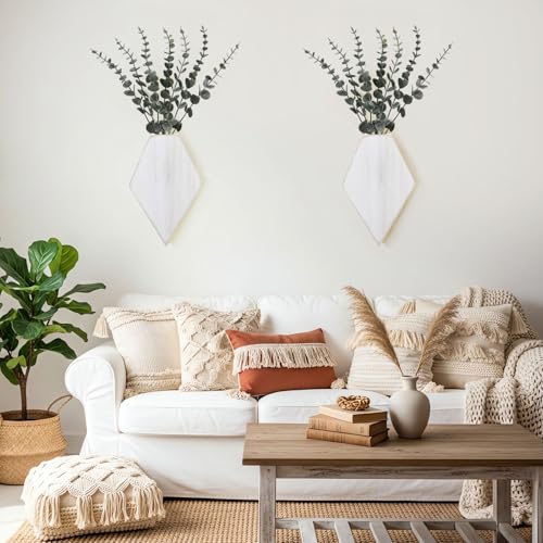 Chunful 2 Pcs Wooden Wall Planter Decor Hanging Faux Plants Greenery Flowers Holder Vase Boxes for Wall Bohemian Farmhouse Room Kitchen Office Indoor Decoration(Retro White,9.8 x 6.6 x 1.2 Inches) - color: Retro White, size: 9.8 x 6.6 x 1.2 inches