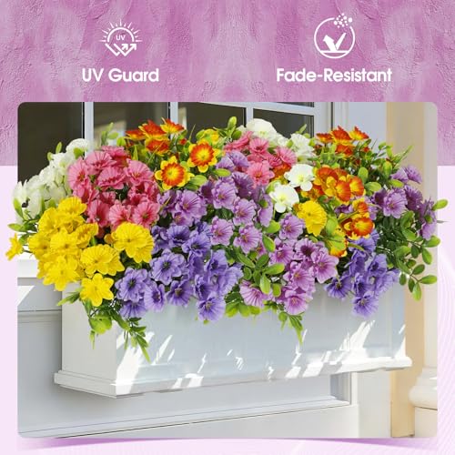 Faux Outdoor Plants UV Resistant, 12pcs Realistic Artificial Flowers, Silk Daffodils Flowers for Outdoor Planters, Colorful Faux Flowers ＆ Plants for Garden Outside Patio Porch Window Home Decor - color: Multi Color（mixed 6 Colors）, size: 12 pcs