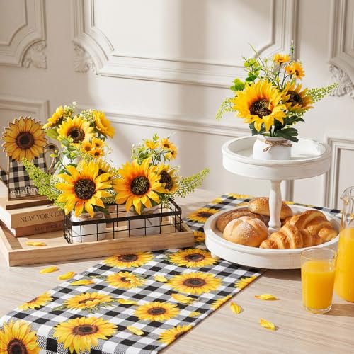 AceOrbit 3 Pcs Artificial Sunflower Potted Plants with Wire Tray Farmhouse Faux Sunflowers for Kitchen Table Centerpieces Fake Yellow Flowers in Rustic Pots for Dining Home Bathroom Wedding (Trendy) - style: Trendy