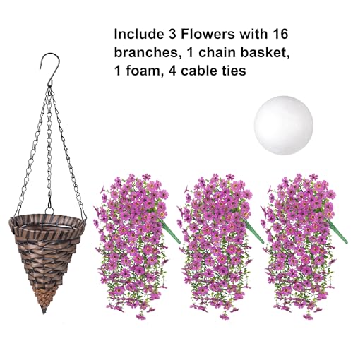 HyeFlora Artificial Hanging Flowers Basket for Outdoor, Fake Flowers Faux Plants Look Real for Yard Gardens Porch Patio Home (Purple) - color: Purple