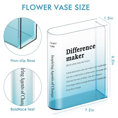 BuyCard Clear Acrylic Book Vase for Flowers, Transparent Book Flower Vase for Home Decor, Simplicity Bookshelf Decor, Unique Stuff for Book Lovers, Difference Maker, Gift to Motivate (Blue) - color: Gradient Blue