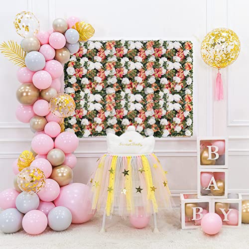 Artificial Flower Wall Panels, Silk Wedding Flower Wall Backdrop Panel, 3D Floral Panel Artificial Floral Wall Mat Flower Screen for Photo Party Wedding Wall Background Decor (6PCS White, Pink) - color: 12pcs White, Pink