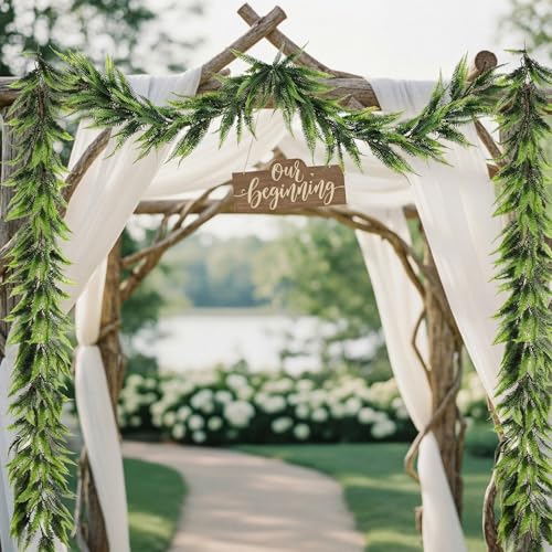 Yinder 4 Pack 6ft Artificial Greenery Garland Hanging Boston Fern Garlands Lifelike Leaf Green Fake Vines for Spring Summer Indoor Wall Mantel Home Decoration Wedding Arch Party Decor