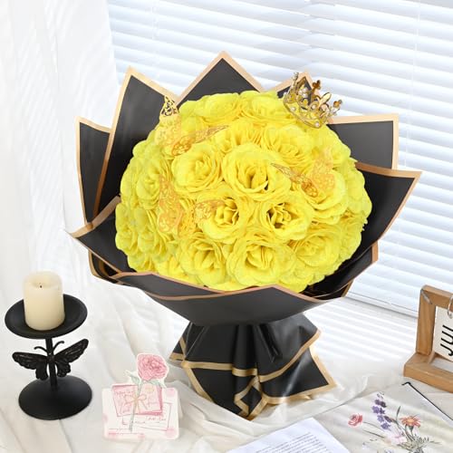 Waipfaru Glitter Roses Bouquet, DIY Yellow Fake Flowers Bouquet, 36 Pcs Rose for Grandma Wife Girlfriend Valentines, Mothers Day, Anniversary, Graduation - color: Yellow, size: 36pcs
