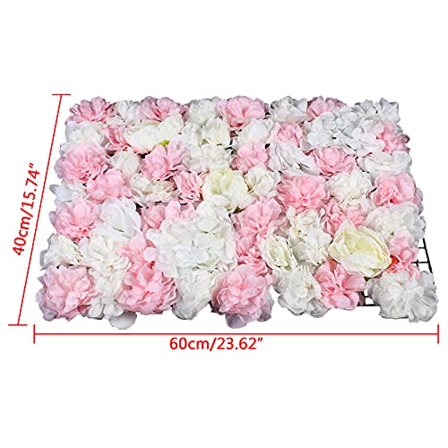 12 Pcs Artificial Flower Wall Panels Silk Dahlia Rose 3D Faux Flower Backdrop Panels Background Decorative for Wedding Celebrations Festive Party Home, 23.62 * 15.74in (Pink-7) - color: Pink-7