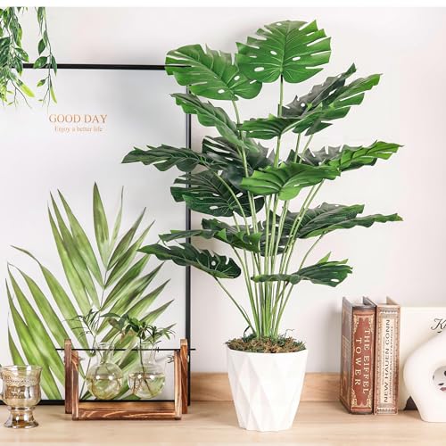 Der Rose 28" Tall Fake Plants Large Artificial Monstera Faux Potted Plants Indoor with White Pot for Home Office Living Room Decor