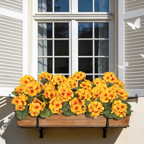 Roberly 6 Pcs Artificial Flowers for Outdoors, Yellow Fake Geranium Flowers UV Resistant Realistic Silk Faux Plants for Spring Summer Front Door Yard Window Box Indoor Home Decor - color: Yellow