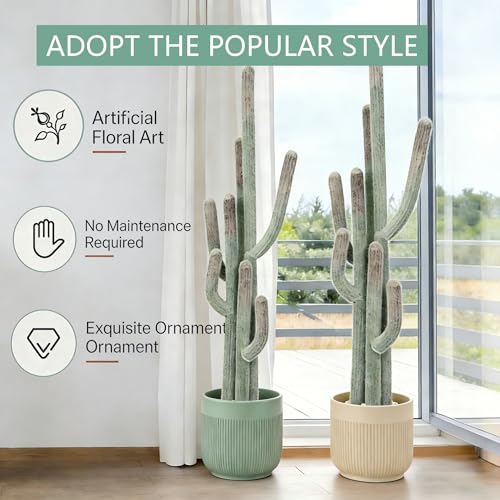 Artificial Cactus 51 Inch Tall Faux Cactus Plant with Black Planter Faux Plants 4.3Ft Cactus Plant Indoor Outdoor Fake Cactus Tree for Home Office
