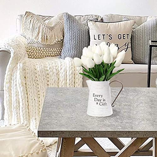 10 Pcs White Tulips Artificial Flowers Real Touch Fake Tulips Fake Flowers for Mother's Day 13.5" Faux Tulips Faux Flowers Bulk Artificial Tulips Flowers for Vase Centerpieces Home Wedding Bouquet - color: White #10