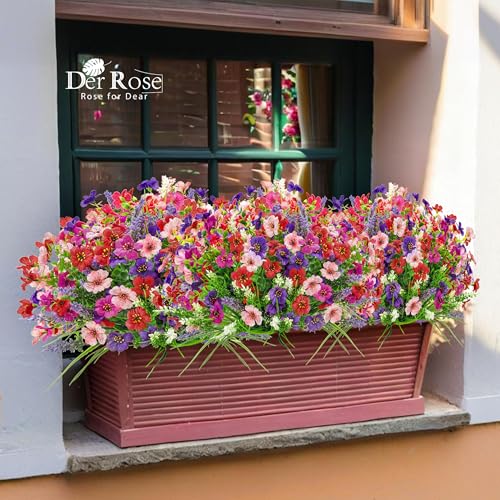 Der Rose 24 Bundles UV Resistant Artificial Flowers for Outdoors Mixed Colors Fake Flowers for Garden Porch Patio Fence Decor - color: Multi-color a