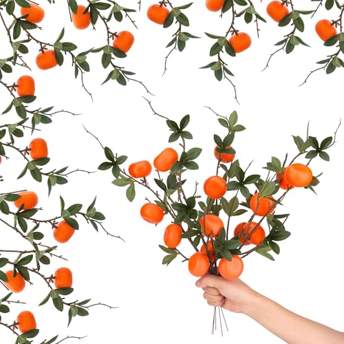 Gresorth Artificial Mini Orange Branch Fake Realistic Decoration Lifelike Faux Vivid Fruit Stem Model Home Cabinet Wreath Display 4pcs - color: Small Orange Branch
