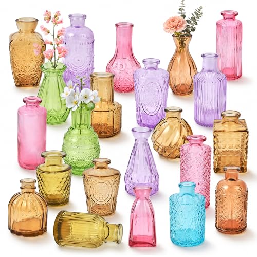 22 Pack Glass Bud Vase Set, Small Flower Vase Set Bud Vases for Wedding Centerpiece Table Decor, Vintage Small Vases for Room Home Dining Party Table Center Decor (Amber Set, 22 Pack) - color: Amber Set, size: 22 Pack