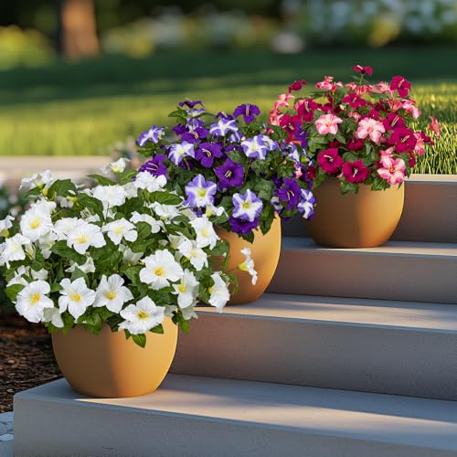 19 Inch Artificial Fake Flowers for Outdoor,4 Pcs White Faux Silk Petunias Spring Flowers for Outside for Indoor Porch Planter Front Door Garden Patio Window Box Home Decor - color: White