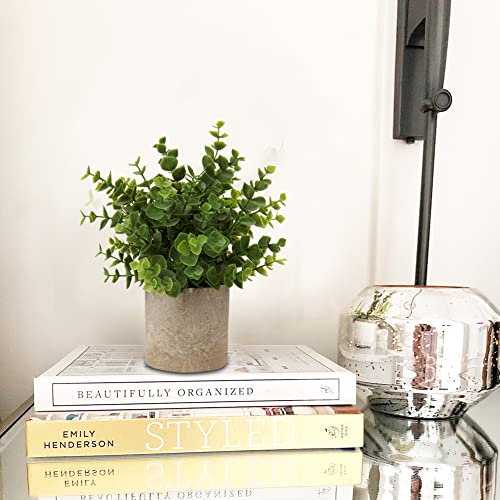 Briful Artificial Potted Plants Set of 2 Small Faux Plant Eucalyptus Mini Fake Plant Decor for Home Table Office Room Desk Bathroom Shelf Kitchen Rustic Farmhouse Mantel Decoration - color: 1-green