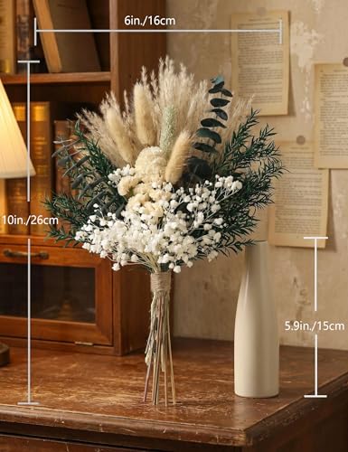 xin's convey Dried Flower Bouquet with Ceramic Vase, Pampas, Wedding Party Decoration, Farmhouse Decor, Wedding Table Centerpiece. (Green) - color: Green