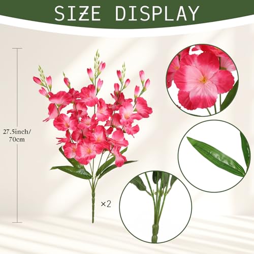 2 Bundles Hot Pink Gladiolus Artificial Flowers 10 Heads 26.38" Silk Faux Gladiolus Flowers for Wedding Centerpieces, Home Table Party Decor(Hot Pink) - color: Hot Pink