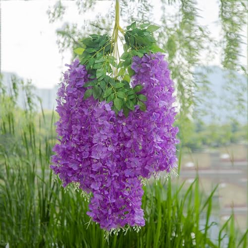WEISPARK Fake Hanging Flowers - 12 Pieces 3.75 Feet/Piece Artificial Wisteria Vine Ratta Hanging Garland Silk Flowers for Home Party Wedding Decor (Light Purple) - color: Light Purple