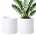 D'vine Dev 2 Pack 10 Inch Modern Plastic Plant Pots, Cylindrical Garden Planters for Plants with Drainage Holes and Saucers, White, 74-Z-N-1 - size: 10"