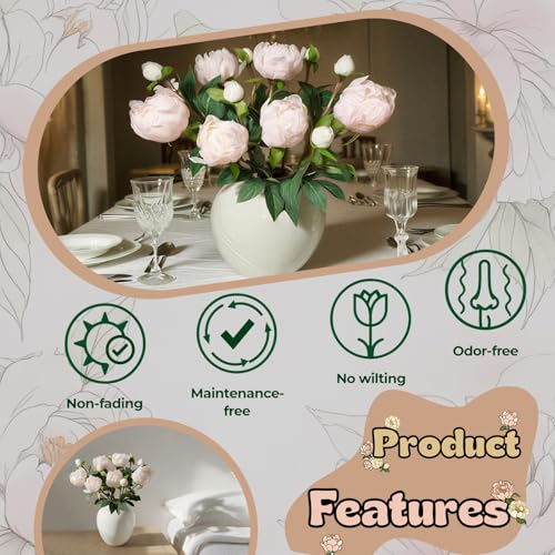 ucky 6PCS Champagne Peonies Artificial Flowers, Realistic 2 Heads Silk Peonies with Stems & Buds, 17.51" Faux Peony Bouquets for Wedding Centerpieces DIY Home Table Vase Decor - color: Champagne