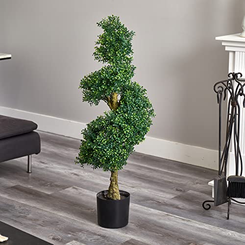 Nearly Natural 4ft. Spiral Boxwood Artificial Tree, UV Resistant (Indoor/Outdoor)