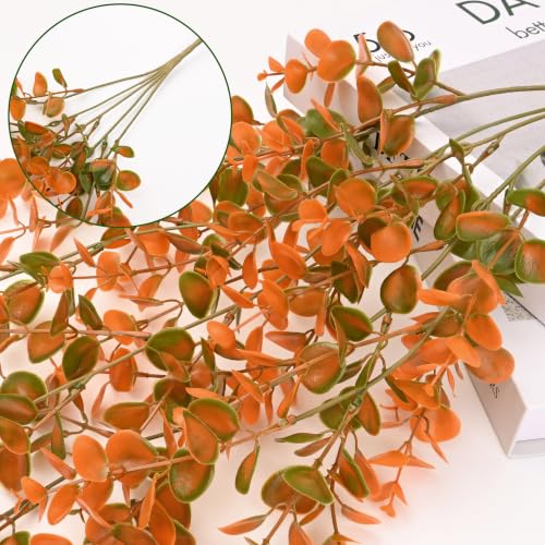 Waipfaru 4Pcs Fake Hanging Plants, Orange Eucalyptus Leaves UV Resistant Fake Vines Ivy Artificial Plants Outdoor Faux Plants Indoor Bedroom Living Room Boho Wall Porch Shelf Decor - color: Orange Eucalyptus Vines, size: 4Pcs Plants