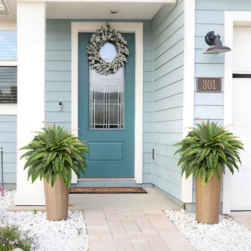 CQURE 128 Branches Fake Ferns Artificial Plants Large, 50" Set of 2 Artificial Boston Ferns Faux Hanging Fake Plants for Outdoors Planter Home Garden Decor - size: 50'' 128 leaves-2pcs