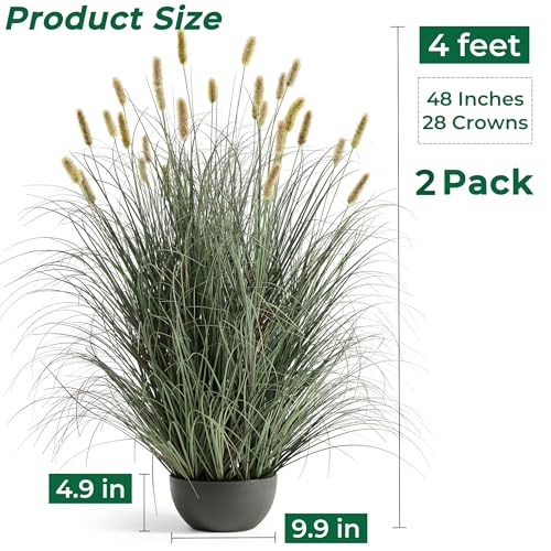 4ft Onion Grass Set of 2, Artificial Plant and Greenery, Fake Floor Plants Indoor Outdoor, Potted Faux Green Bristlegrass with Spikes, Large Size Horsetail Reed Grass, House Decorative - color: Yellow, size: 4ft - 2pack