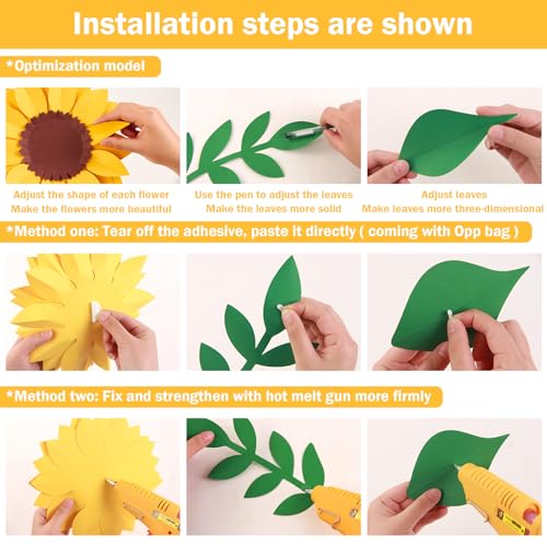 PAPER JAZZ Sunflower Paper Flower Decoration for Wall,3D Gaint Flower Wall Decor | Large Yellow Sunflowers for Bulletin Board Kitchen Living Room for Baby Shower,Nursery Room. - color: Sunflower 11pcs