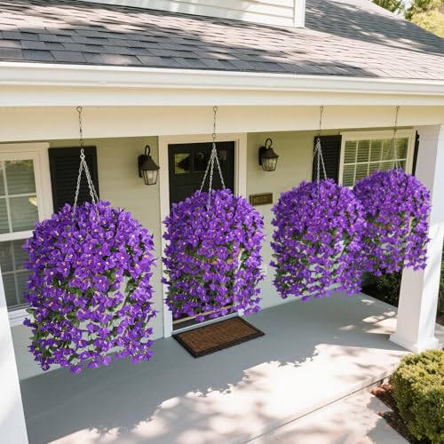 Artificial Bougainvillea Flowers Plants for Outdoors Decoration, 2 Pcs Faux Silk Flowers Long Trailing Fake Vines for Front Door Porch Planter Balcony Patio Summer Spring Home Decor, Purple - color: Purple