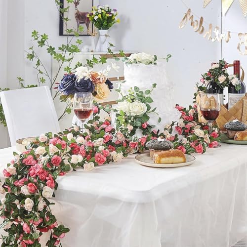 3PCS Artificial Flowers Spring Flower Garland 23.7FT Artificial Rose Vine Hanging Decoration for Wedding Wall Arch Party Backdrop (Pink) - color: Pink