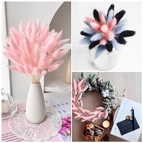 120 PCS Pink Dried Pampas Grass Decor, 17-inch Pompas Floral, Dry Flowers for Decoration, Pampas Grass in Bulk Tall, Pink Bunny Tails Dried Flowers for Boho Wedding Decor
