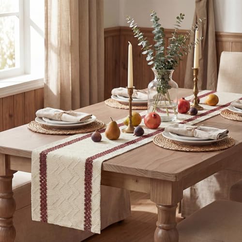 Artoid Mode Red Stripe Woven Table Runner, Seasonal Holiday Hollow Kitchen Dining Table Decoration for Home Party Decor 12x36 Inch - color: Red, size: 12" x 36", Table Runner