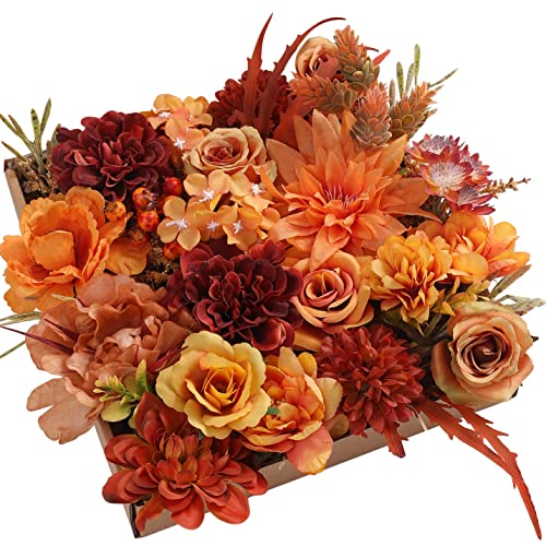 Artificial Flowers 25pcs Real Looking Red Silk Fake Flowers Combo with Stems for DIY Wedding Bouquets Bridal Shower Centerpieces Party Decorations (Orange) - color: Orange