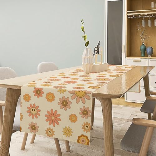 Retro Mid Century Hippie Table Runner Vintage Groovy Abstract Florals 1960s 1970s Boho Dinner Runner for Country Farmhouse Home Kitchen Birthday Party Holiday 36X13inch - color: Bohoflower-10, size: L36"x W13"