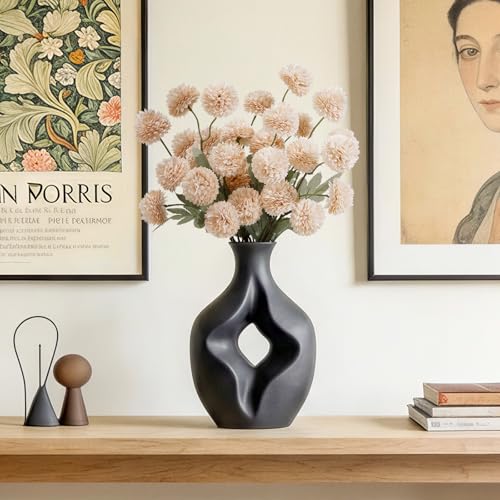 Lifewit 5 Pcs Beige Artificial Flower for Vase, Faux Silk Mums Ball with Long Stems for Home Decor, Wedding, Bulk Fake Small Chrysanthemums for Floral Arrangement, Pom Pom for Bouquets Centerpieces - color: Beige