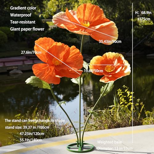 Giant Flowers,Oversized Artificial Flower with Gradient Petals,Large Paper Floral Decor with Stand for Wedding Backdrops, Event Parties, Photo Booth Props, Home Decoration (Orange) - color: Orange