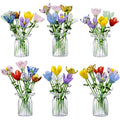FoldTier 42 Pcs Mini Glass Flower Decoration Hand Blown Glass Flower Figurines Collectible Ornaments with Vase for Mothers Day Birthday Table Centerpiece Garden DIY Craft(Tulip) - style: Tulip
