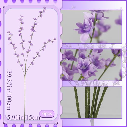 6 Pcs Artificial Forsythia Branches Fake Wildflowers Purple 41" Silk Flowers with Long Stems Faux Spring Flowers for Tall Vase Indoor Home Decor Dining Table Centerpieces Party Wedding Outdoor - color: Purple