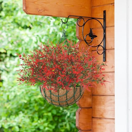 42 Pcs Fake Lavender Flowers Outdoor UV Resistant Faux Plastic Lavender Flowers No Fade Artificial Lavender Purple Plants for Outside Garden Porch Window Box Hanging Planter Decor (Red) - color: Red, size: 42 Pcs