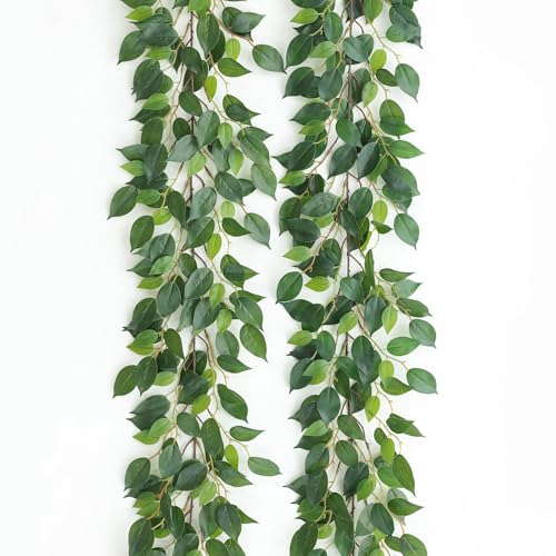 Mizii 2 Strands Artificial Vines Ficus Garland 78" Fake Vine with Silk Green Leaves Faux Hanging Plants Greenery Decorations for Bedroom Table Centerpieces Wall Party Wedding Room Decor (Ficus) - color: Ficus